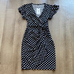 Black and White Polka Dot Midi Wrap Dress
